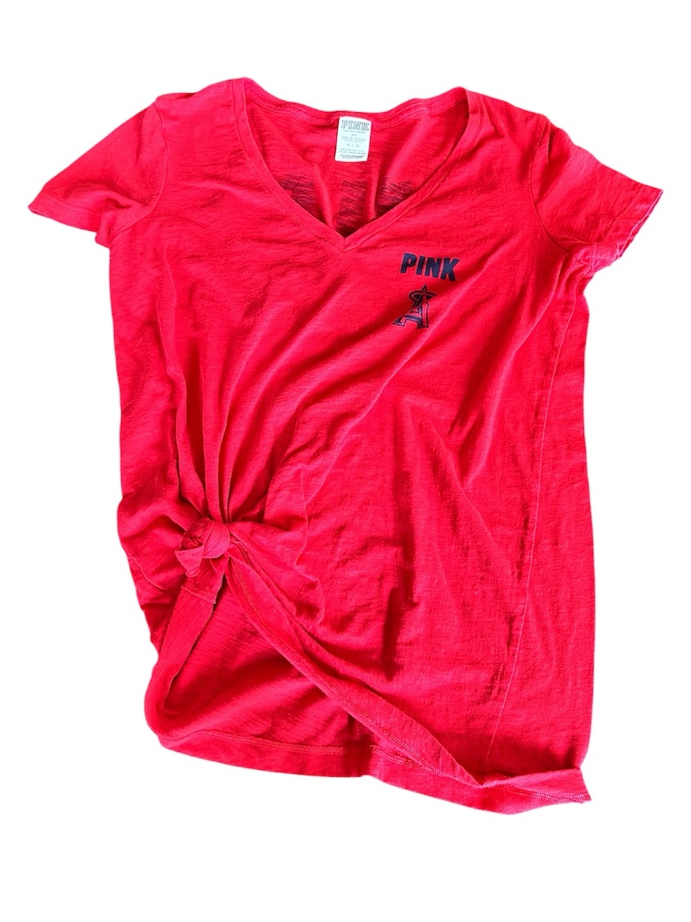 Pink Victoria’s Secret Angeles baseball mlb collab shirt sleeve t shirt red